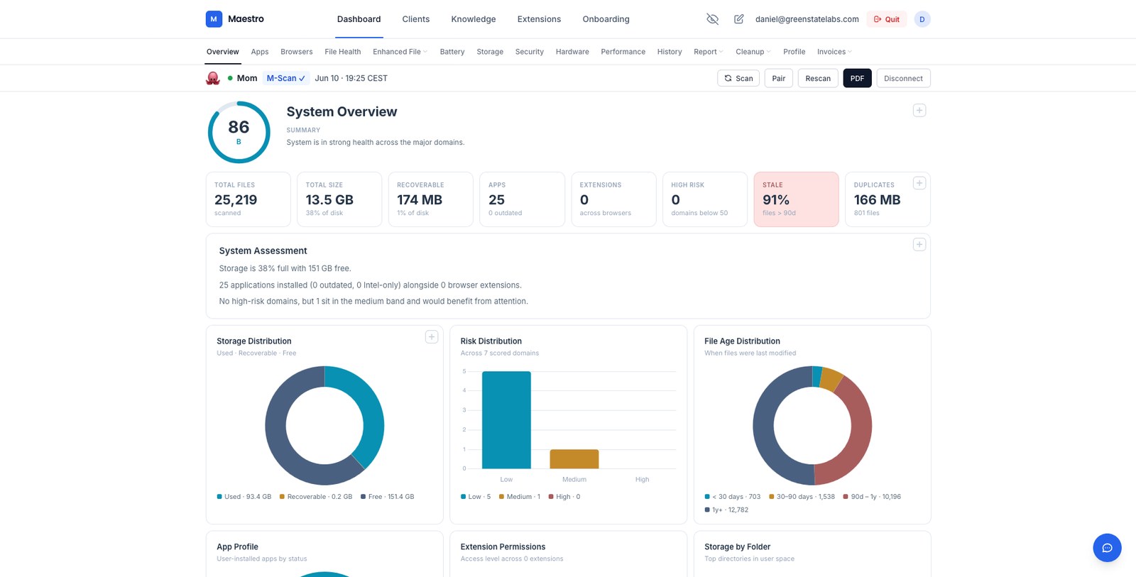 MacMaestro scan results — system health scan of a Mac
